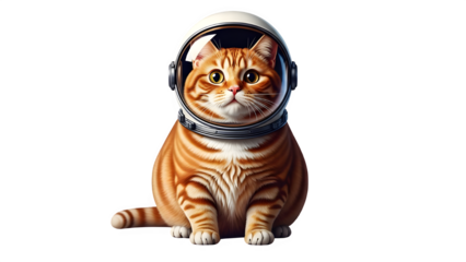 Cute Orange Tabby Cat Wearing Astronaut Helmet on White Background