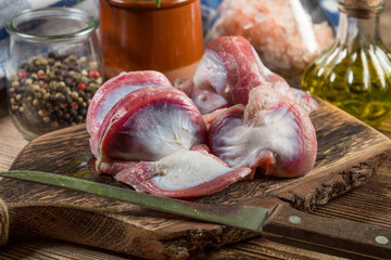 Raw uncooked turkey gizzards.