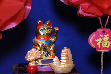 Chineses new  year  celebrations  year  of the  horses  waving  cat 