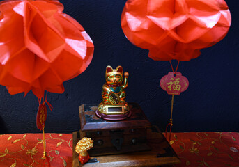 Chineses new  year  celebrations  year  of the  horses  waving  cat 