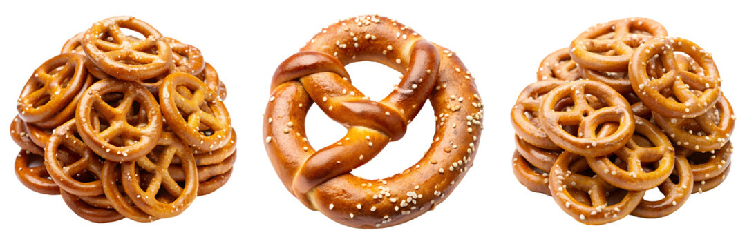 Set of different sweet pretzels isolated a transparent background