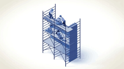 Construction workers on scaffolding at a building site