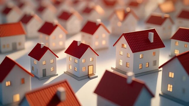 小さな住宅模型が密集して並ぶ都市構造のイメージ