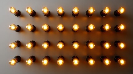 Arrangement of illuminated light bulbs in a grid pattern, showcasing warm glow and intricate design, creating a visually striking ambiance for creative projects and artistic expressions