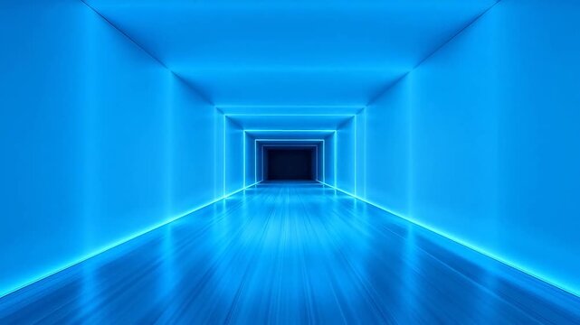 Abstract nested blue cube space with glowing white lines and depth perspective