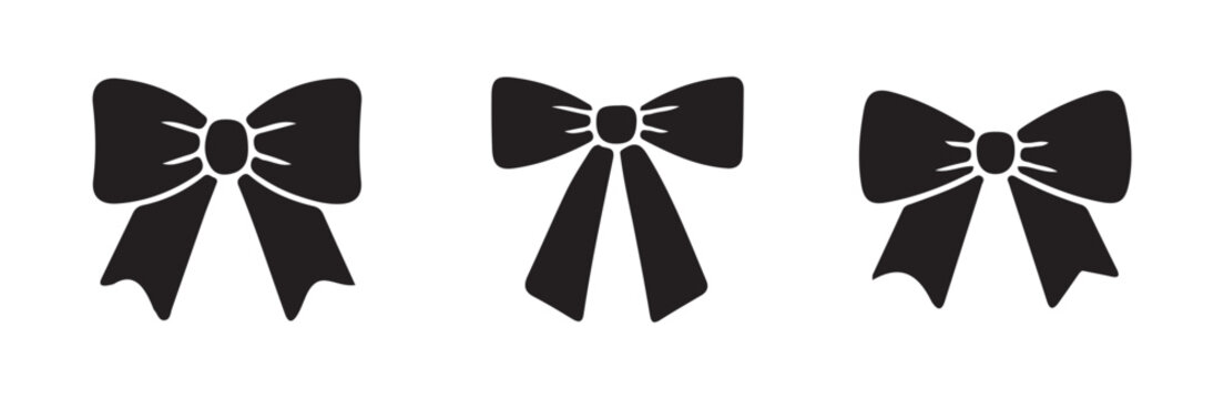 Set of three black bow tie icons isolated on white background, simple graphic