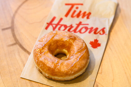 Toronto, Canada - September 14, 2025: Maple Butter Glaze Donut from Tim Hortons.