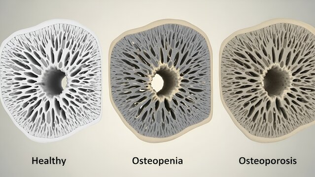 Bone density comparison: A visual representation of bone health stages and osteoporosis progression