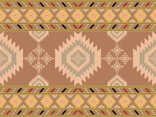 Southwestern Navajo Tribal Border Pattern in Warm Earth Tones and Terracotta for Rustic Home Decor, Ethnic Textiles, and Vintage Fabric Print