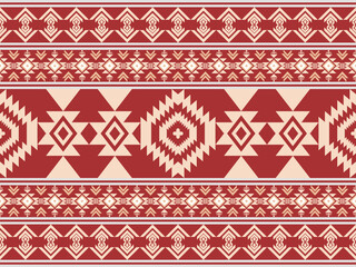 Classic Red and Cream Aztec Tribal Geometric Pattern with Bold Southwestern Motifs for Native American Style Textiles, Rugs, and Graphic Backgrounds