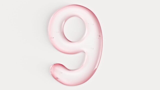 Number nine made of cosmetic oil, face serum gel or honey liquid texture. 3d rendering typography element, numeric shape for age anniversary or birthday concept