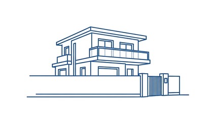 Naklejka premium Modern two-story house with balcony and gate