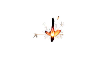 Realistic bright burning small sparkler flame and golden sparks effect for celebrations isolated PNG with Transparent Background