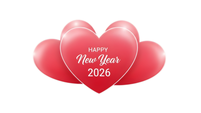 Happy New Year 2026 heart banner design for greeting cards and celebration marketing isolated PNG with Transparent Background - Powered by Adobe