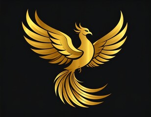 Fototapeta premium Golden mythical bird with outstretched wings, set on black background