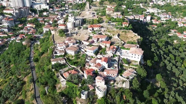 Aerial view of Kruja Castle and the historic city, Albania