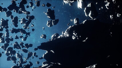 Gold piece over azure background, Floating gold fragment with shiny mineral details, Shimmering...