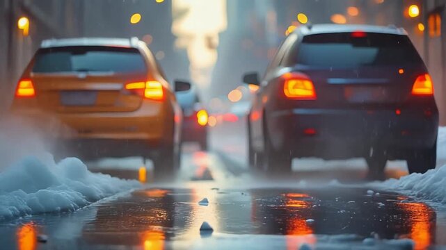 渋滞する道路で排気ガスを出す車列が都市交通と環境問題を示す