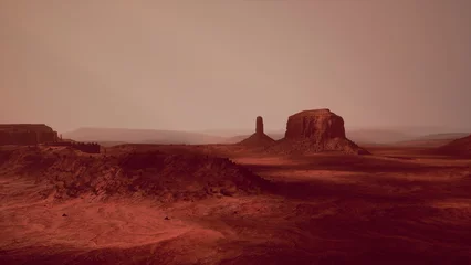 Fototapeten Bordeaux A stunning desert landscape showcasing a majestic rock formation from a unique aerial perspective  © icetray