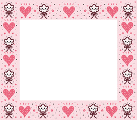 Cute Pink Heart and Flower Frame Decorative Illustration