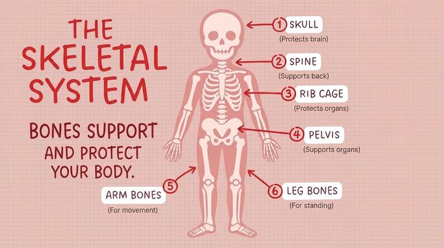An educational illustration of the skeletal system for educational purpose.