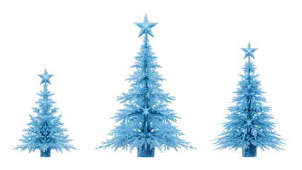 Modern blue icy Christmas trees set for winter holiday and New Year design isolated PNG with Transparent Background