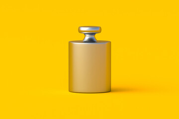 Calibration weight on orange background. Pharmacy equipment. Laboratory tool. 3d render