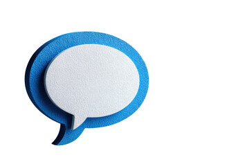 Close-up studio shot of blue and white layered paper speech bubble isolated on black background