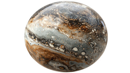 A sphere with swirling, textured patterns and colors against a pure black background