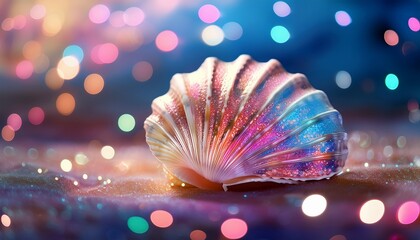 Colorful Shell With Sparkling Lights On Soft Background