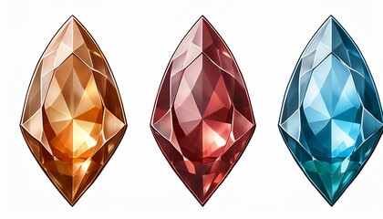 Three Shiny Gemstones Of Different Shapes Illustration On A Transparent Background