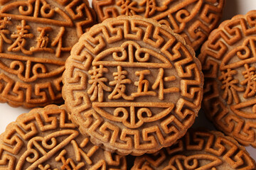 Obraz premium Traditional Handmade Mooncakes with Embossed Chinese Characters