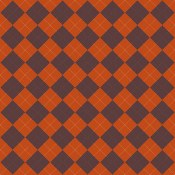 Seamless argyle pattern with orange and brown diamonds. Classic geometric vector background for autumn fashion and textiles.