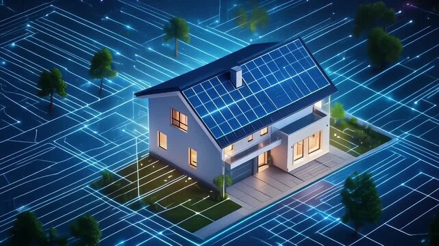 太陽光パネルを備えた住宅がクリーンエネルギーと未来の暮らしを象徴する外観