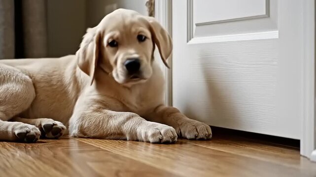 Sad Dog Waiting by the Door, Looking Hopeful