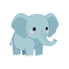 Fototapeta premium Cute Blue Elephant Character with Pink Cheeks for Children Safari Theme Nursery Decor and Baby Shower Greeting Card Vector Illustration