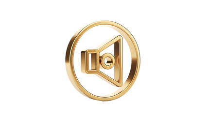 Luxury gold volume speaker icon 3D render for web multimedia applications and controls. isolated PNG with Transparent Background