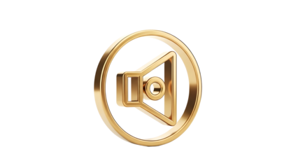 Luxury gold volume speaker icon 3D render for web multimedia applications and controls. isolated PNG with Transparent Background