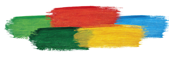 Colorful strokes of paint in various hues overlap against a black background