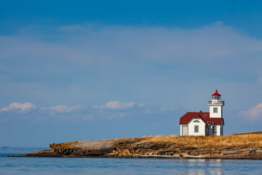 The historic lighthouse building at Patos Island State Park.
