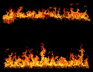 Glowing flames burning on a black background, perfect for a border
