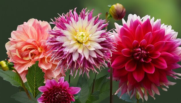 Diferentes Especies De Variedad De Dalias Plantas Con Flores De La Familia De Las Asteraceas