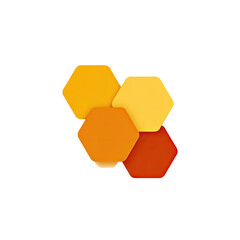 Four overlapping honeycomb shapes in various orange hues against a deep black background