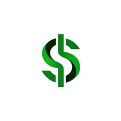 A stylized green dollar sign, rendered with 3D effects on a contrasting black background