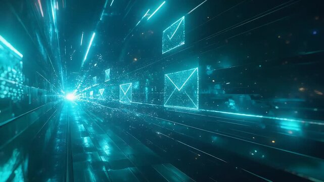 光が収束するデジタル空間が高速通信と情報集中を象徴する