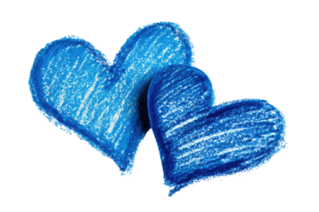Two blue crayon hearts overlap against a transparent background, evoking love and affection