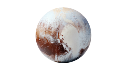 A high-resolution, artistic depiction of a distant celestial dwarf planet, showcasing its surface detail