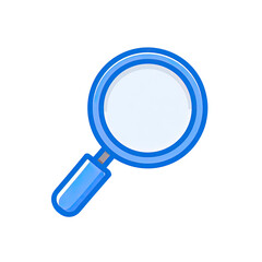 Cartoon-styled magnifying glass, circular lens within a blue rim and a handle. Black background