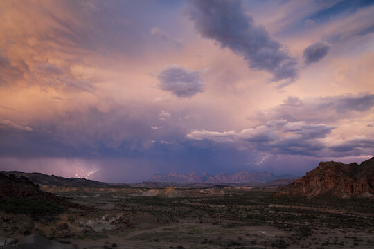 View across the landscape in Texas, a clearing storm, clouds in the sky.
