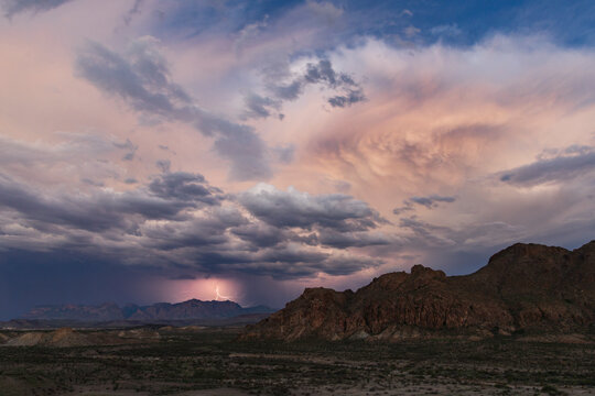 Lightning over the Chisos Mountains in Big Bend National Park